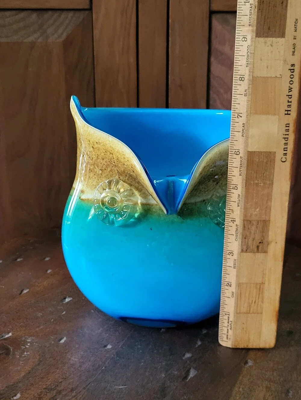 Blue and Green Glass Owl Vase